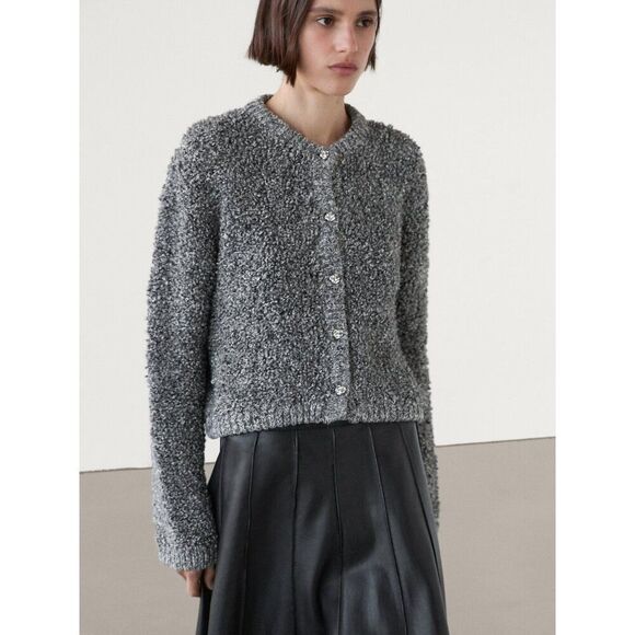 Massimo Dutti Women Cardigan Sweater M Medium Gray Alpaca blend 5756/629 NWT - Picture 1 of 16